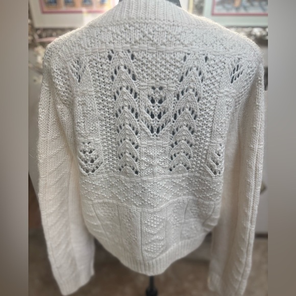 J. CREW CABLE KNIT FISHERMAN ALPACA BLEND TEXTURED WHITE CREWNECK SWEATER SZ L - Picture 7 of 11